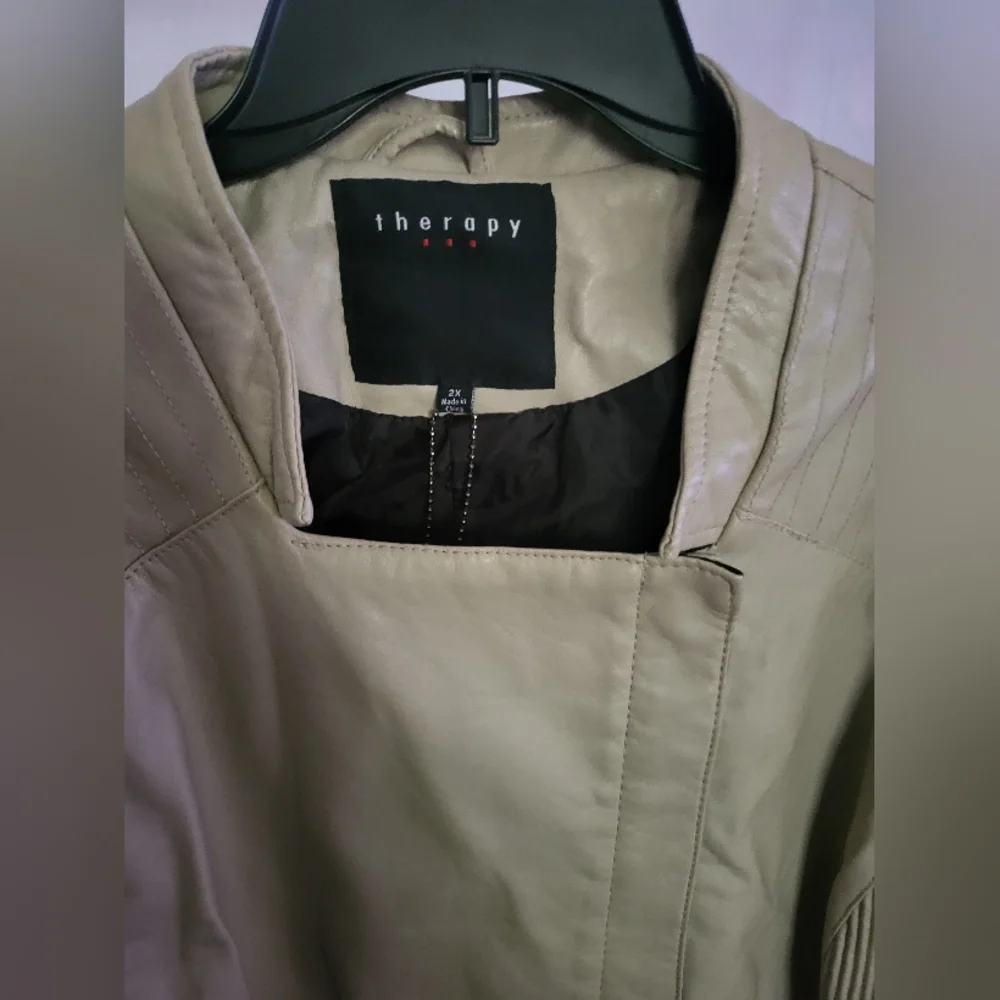THERAPY Beige Jacket Winter Faux Leather Lined Comfy 2x Plus - Picture 2 of 14